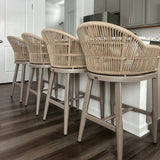 PURPLE LEAF Outdoor Bar Stools Rattan Bar Stools Counter Stools with Back and Cushions for Patio, Garden, Kitchen