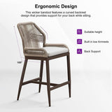 PURPLE LEAF Patio Sunbrella Bar Stools Set of 2 Rattan Bar Aluminum Bar Stool Outdoor Barstools with Back and Cushion for Garden Kitchen Island