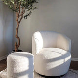 Bella Modern White Boucle Swivel Barrel Chair (1-Piece)