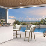 PURPLE LEAF Outdoor Bar Stools Patio Modern Aluminum Rattan High Back & Arms Bar Chairs with Removable Cushions and Pillows for Outdoor or Indoor