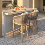 PURPLE LEAF Outdoor Bar Stools Patio Modern Aluminum Rattan High Back & Arms Bar Chairs with Removable Cushions and Pillows for Outdoor or Indoor