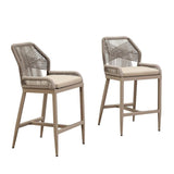 PURPLE LEAF Patio Sunbrella Bar Stools Set of 2 Rattan Bar Aluminum Bar Stool Outdoor Barstools with Back and Cushion for Garden Kitchen Island