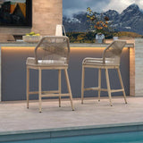 PURPLE LEAF Patio Sunbrella Bar Stools Set of 2 Rattan Bar Aluminum Bar Stool Outdoor Barstools with Back and Cushion for Garden Kitchen Island