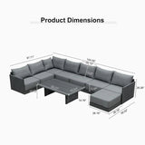 PURPLE LEAF Sanori L-Shaped Patio Couch Set Modular Sofa with Grey Cushions and Ottoman for Backyard