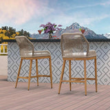 PURPLE LEAF Patio Sunbrella Bar Stools Set of 2 Rattan Bar Aluminum Bar Stool Outdoor Barstools with Back and Cushion for Garden Kitchen Island