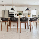 PURPLE LEAF Bar Stool Rattan Bar Stools Counter Stools with Back Metal Bar Height Stool Outdoor Bar Chair for Garden Kitchen