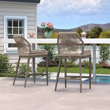 PURPLE LEAF Patio Sunbrella Bar Stools Set of 2 Rattan Bar Aluminum Bar Stool Outdoor Barstools with Back and Cushion for Garden Kitchen Island