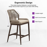 PURPLE LEAF Patio Sunbrella Bar Stools Set of 2 Rattan Bar Aluminum Bar Stool Outdoor Barstools with Back and Cushion for Garden Kitchen Island