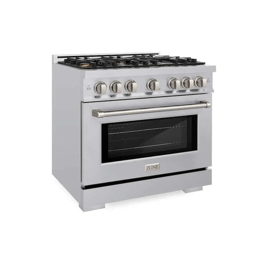 ZLINE 36" Select Dual Fuel Range Gas Cooktop Electric Convection Oven Stainless Steel Brass Burners HDR-BR-36