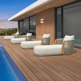 PURPLE LEAF Hailar Olefin Patio Chaise Lounge Chair , Upholstered Pool Lounge Chairs for Outdoor with Teak Armres for Deck, Pool, Lawn, Garden, Courtyard, Porch