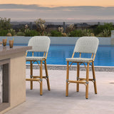 PURPLE LEAF Outdoor Bar Height Stools Set of 2 French Country Patio Rattan Bar Stool Chairs Outdoor Armless Barstools for Porch Garden Indoor Kitchen