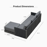 PURPLE LEAF Sanori L-Shaped Patio Couch Set Modular Sofa with Grey Cushions and Ottoman for Backyard