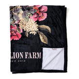 Black Floral Bouquet Throw Blanket with Holder