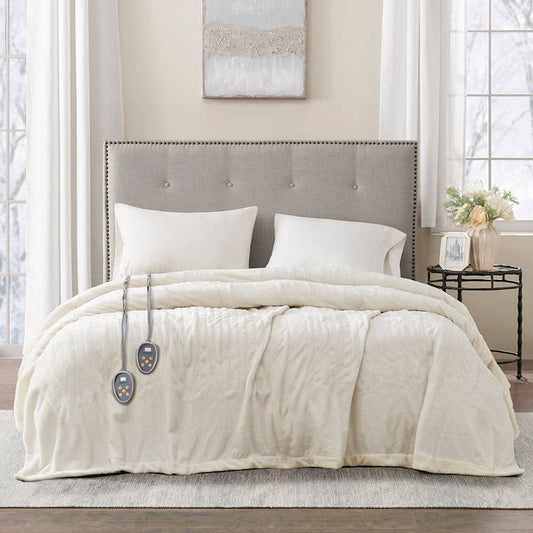 Heated Microlight Plush Electric Bedding Blanket, Ivory