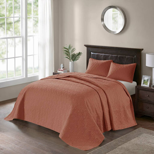 3 Piece Reversible Cottage Quilt Set, Clay Red