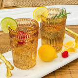 13 oz Vintage Textured Amber Glasses Set of 6