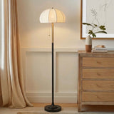 Modern Floor Lamp with Domed Shade, Black & Antique Gold