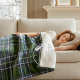Plaid Velvety Shepra Heated Throw, Green