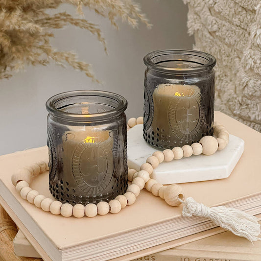 Vintage Smoke Gray Glass Tea Light Holders Set of 8