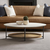 2-Tier Oval Coffee Table with Storage Shelf, White/Natural