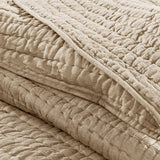 3 Piece Hand Quilted Cotton Quilt Set, Linen