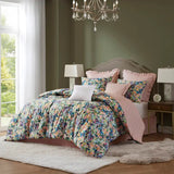 8 Piece Abstract Floral Reversible Comforter Set, Multicolor