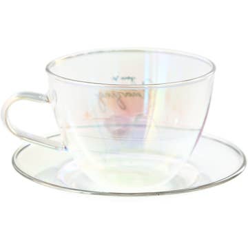 Amazing 7 oz Glass Teacup & Saucer Butterfly Design
