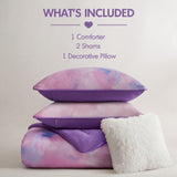 Watercolor Tie Dye Comforter Set with Throw Pillow, Purple