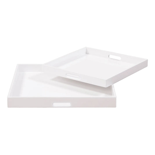 White Lacquer Square Wood Tray Set