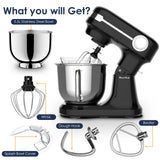 Plum Chef 5.5QT Electric Stand Mixer, 12-Speed Tilt-Head Food Mixer, Dough Mixer with Dishwasher Safe Stainless Steel Bowls, Dough Hook, Flat Beater, Whisk, Perfect for 4-6 Family, Black
