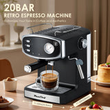 Plum Chef 20 Bar Espresso Machine for home- Professional Compact Espresso Maker with Milk Frother Steam Wand, Pressure Gauge & 54oz Large Water Tank, Low Noise Fast Brewing for Cappuccino, Latte