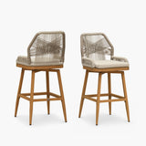 PURPLE LEAF Outdoor Swivel Bar Stools Set of 2 Patio 360° Rotating All-Weather Wicker Stools with Back and Cushion for Outside Backyard Kitchen Bistro Garden Bar