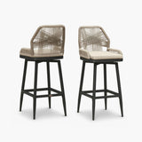 PURPLE LEAF Outdoor Swivel Bar Stools Set of 2 Patio 360° Rotating All-Weather Wicker Stools with Back and Cushion for Outside Backyard Kitchen Bistro Garden Bar