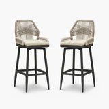 PURPLE LEAF Outdoor Swivel Bar Stools Set of 2 Patio 360° Rotating All-Weather Wicker Stools with Back and Cushion for Outside Backyard Kitchen Bistro Garden Bar