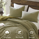 3 Piece Vintage Waffle Washed Comforter Set, Green