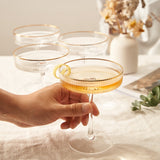 Ribbed Coupe Cocktail Glasses With Gold Rim 8 oz | Set of 4