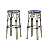 PURPLE LEAF Patio Round Bar Stools Set of 2 Outdoor Backless Barstools Woven Rattan Bar Chair for Indoor Kitchen Island Bistros Cafe Restaurant