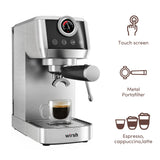 Wirsh 20 Bar Espresso Machine with Plastic Free Portafitler and Steamer, Pressure Gauge, Touch Screen, Full Stainless Steel (Home Barista Plus)