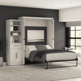 Murphy Bed with Storage Tower Linen White Oak, Queen Size