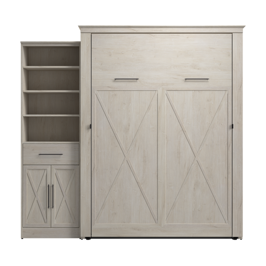 Murphy Bed with Storage Tower Linen White Oak, Queen Size