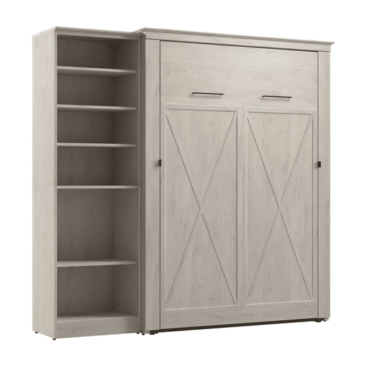 Murphy Bed with Storage Tower Line White Oak, Full Size