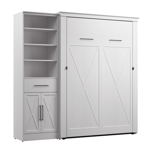 Murphy Bed with Storage Tower Pure White Oak, Full Size