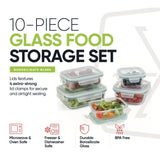 10-Piece Glass Food Storage Containers with Airtight Locking Lids (5 Containers + 5 Lids)