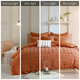 Chenille Poms Cotton Comforter/Duvet Cover Set, Rust