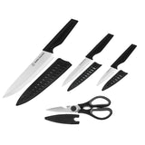 4-Piece Knife Set - High Carbon Stainless Steel Kitchen Knives with Ergonomic Handles, Matching Blade Guards, Multi-Purpose Shears