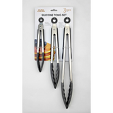 3-Piece Kitchen Tong Set for Versatile Cooking & Serving (Grey)