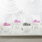 15 oz. Stemless Wine Glass - Retro Bride & Babe (Set of 4)