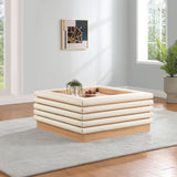 Rory Coffee Table - Contemporary Oak Veneer Design with Stylish Vegan Leather Accents, 39"x39"