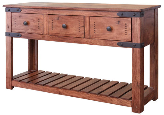 3 Drawer Sofa Table | Parota Wood with Metal Details
