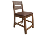 Wooden Barstool - Solid Pine with Faux Leather | Rustic Charm
